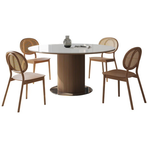 Gaode Meiju Massivholz Runde Esstisch Haus moderner einfacher Protokoll Big Round Tisch Neue Perle Litho -Board Runde Esstisch Stuhl Kombination Wasaki Style 140 Runde Tisch + 80 Turntable (neu