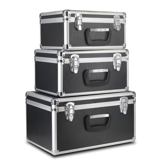 Qinkai portable aluminum box storage box file tool storage box aluminum alloy box equipment instrument sound card prop snap box black-V4 large size 42*28*23 cm empty box