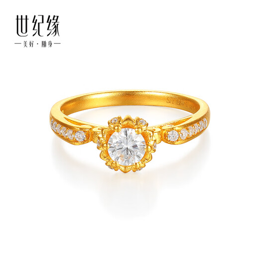 Century Yuan gold ring for men and women, fragrant flower buds, pure gold inlaid with moissanite, couple birthday gift for girlfriend, 3.69g, circle number 12, with national inspection certificate