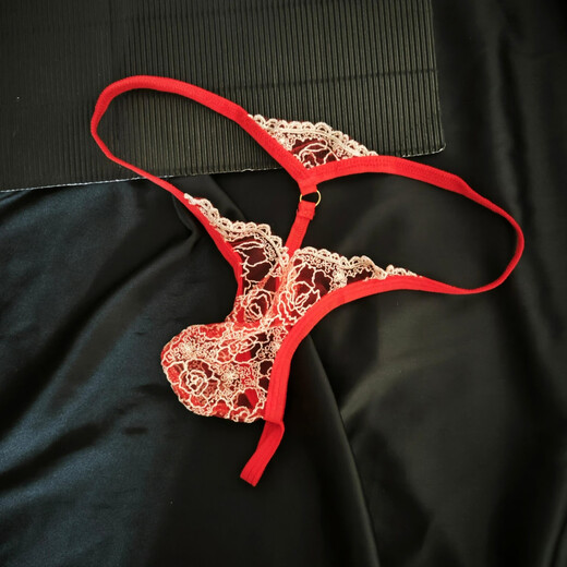 Underwear insertion with video men's fully transparent embroidery hollow one thread seamless underwear low waist thong niche red