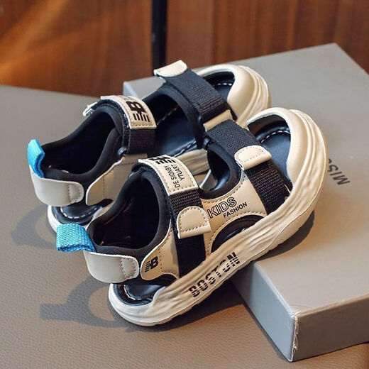 Remtin Boys Sandals Baotou Summer 2025 New Children's Shoes Beach Shoes Little Boys Soft Sole Anti-Slip Sandals Trendy Beige Upgraded Version Collection Priority s27 26 Inner Length 16.1cm