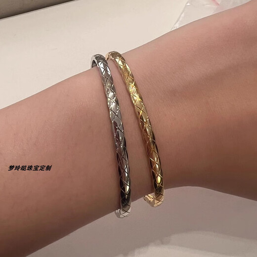 Wei Ci 18K rose gold narrow version COCO rhombus pattern full diamond bracelet platinum without diamonds fine version rhombus women AU750 18K gold without diamonds