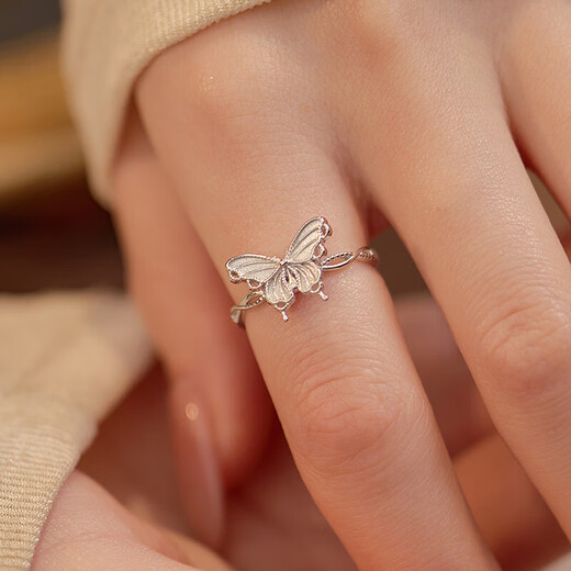 S999 sterling silver summer forest style butterfly ring for women, high-end and temperament, popular index finger ring, pure silver gift, ins style, platinum, no Specifications