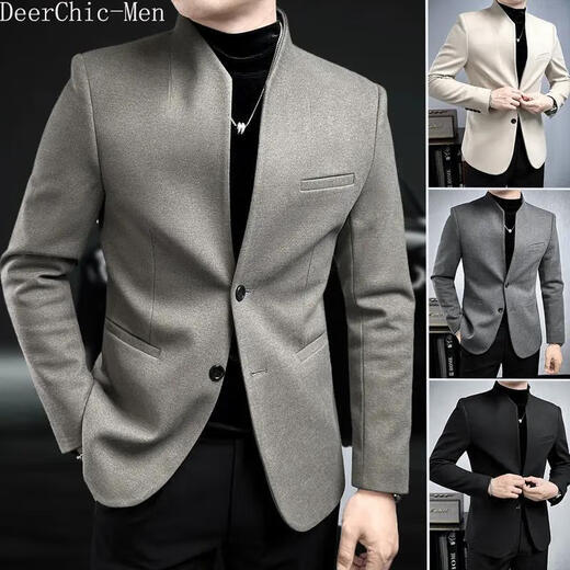 Playboy (PLAYBOY) improved Chinese tunic suit for men, autumn and winter new casual woolen stand collar Chinese casual suit for men, dark gray (suit + pants) 3XL