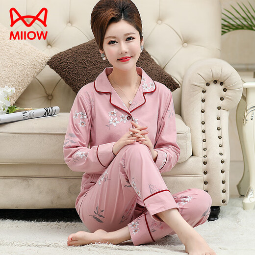
Cat Man (MiiOW) Ladies Mother Pajamas Spring and Autumn 50 to 60 years old Pure Cotton Comfortable Long Sleeve Trousers Set Home Suit Winter 9742 Comfortable Pure Cotton Picture Color M 80-100Jin [Jin equals 0.5 kg]