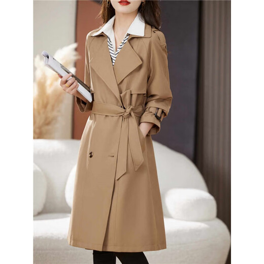Kouyiya brand new women's clothing Khaki windbreaker jacket for women mid-length 2025 autumn new small casual coat Khaki M Recommended 115 Jin [Jin equals 0.5 kg]