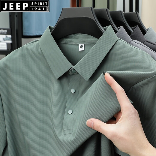 Jeep Spirit Summer Traaceless Ice Seide Lappel Polo Shirt Herrengeschäft lässige Kurzärmer T-Shirt atmungsaktives Jugendmodische Mode BJ12357 Lake Green 4xl