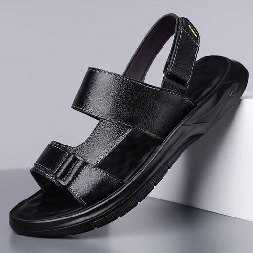 Dadong (Dusto) Sandals Men's Summer Cowde Souffable Sous-semelle Sole Casual Beach Shoes S2691 Black 38