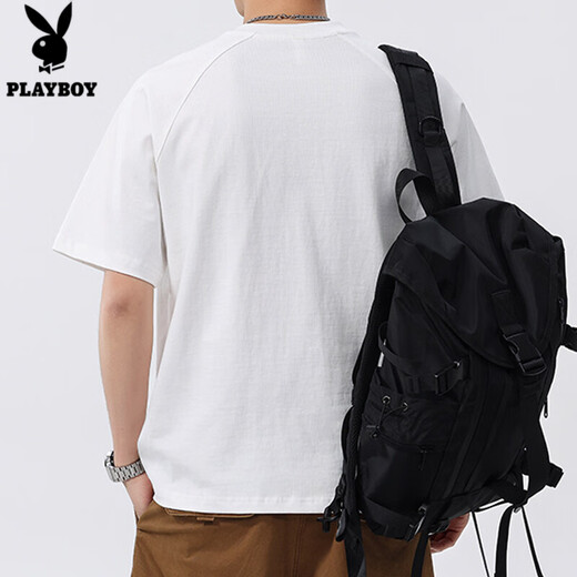 花花公子（PLAYBOY）美式复古亨利领短袖T恤男士夏季2025高端透气薄款纯棉polo衫 6212S白色 M