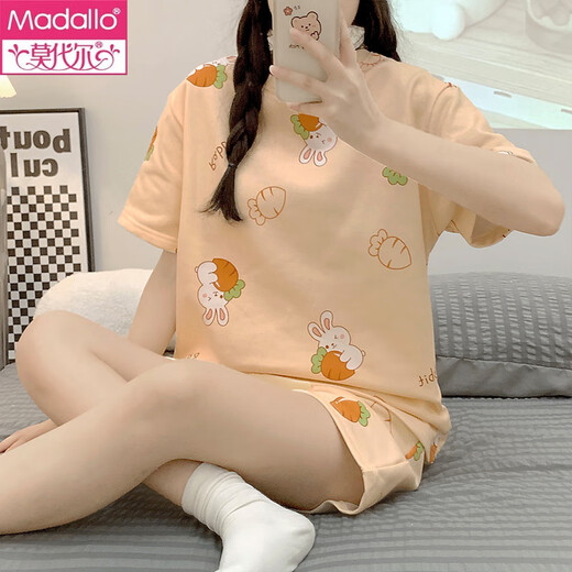 
Modal pajamas for women in summer pure cotton short-sleeved shorts summer 2025 new cartoon carrot rabbit women's home clothing set 1049# carrot rabbit M