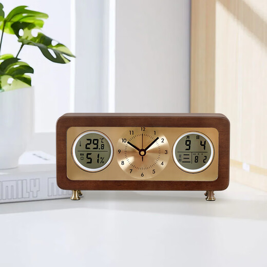 Compas solid wood desktop clock living room temperature and humidity silent perpetual calendar clock 508 (28.5*14cm)