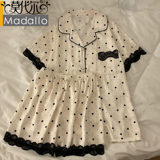 莫代尔睡衣女韩系轻奢感冰丝春夏季薄款爱心开衫可外穿家居服女套装 LW-9214# M 【建议80-100斤】