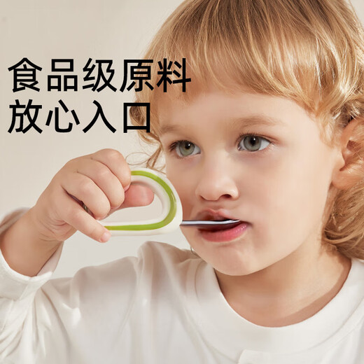 辅食勺宝宝勺子婴儿训练学吃饭勺316不锈钢弯头自主进食儿童叉勺 316不锈钢-白绿【叉勺+收纳盒】