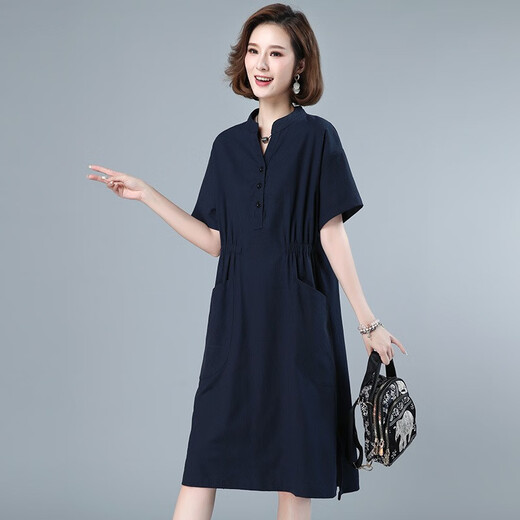 Egeangy Light Luxury Brand Kleid für Frauen 2025 Sommer neuer kurzärmeliger, lose modische und vielseitige Pendler-High-End-Rock-Marine Blue M ist für rund 90-110jin geeignet [Jin ist gleich 0,5 kg]