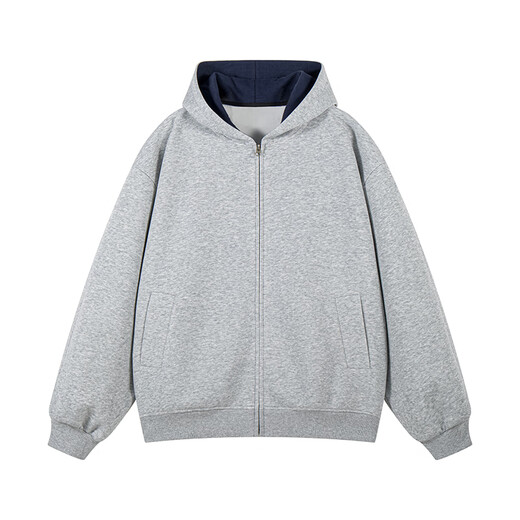 Dingfengbaoluo American Cardigan Hooded Sweatshirt Heavyweight Men's and Women's Autumn Casual Loose Couple Jacket XDS01 Hemp Gray XL