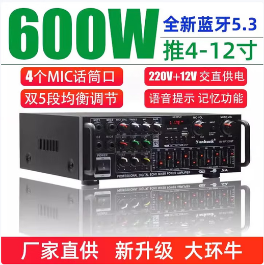山宇SUNBUCK功放机家用大功率专业卡拉OK发烧重低音数字同轴无损蓝牙 326bt双电源（建议4-12寸音箱）