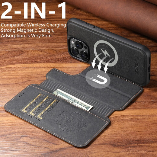Jinhao iPhone16Pro Max Case de teléfonos móviles 15 Flip Cubierta Dos en uno Carga magnética de un solo fondo 14 Apple 13 Case protector 12 Soporte de inclinación completa de inclinación completa Tarjeta de cobertura de cobertura de cuero genuina Magnetic Succión magnética de dos en uno.