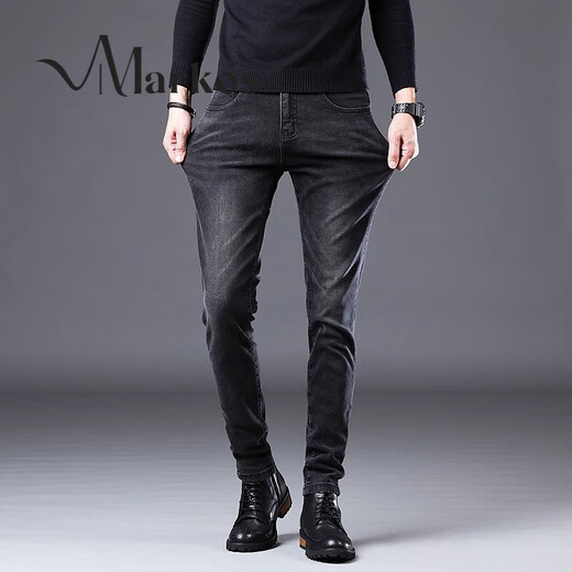
Markos Hong Kong 2025 spring and autumn black and gray jeans for men Korean style slim feet trendy and versatile casual long trousers gray 1049 28