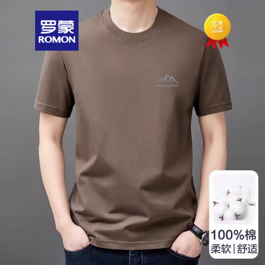罗蒙（ROMON）纯棉短袖t恤男士202新款潮流圆领半袖上衣夏季薄款凉感体恤衫男款 短袖山峰9929黑色 L L建议120-135斤