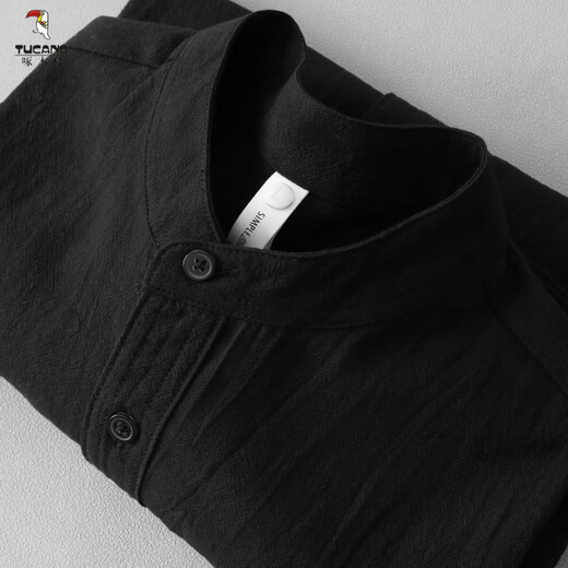 Woodpecker (TUCANO) men's stand-collar white short-sleeved shirt men's Japanese round neck three-quarter sleeve T-shirt Henry collar textured shirt C1020-white-three-quarter sleeve M 60-90Jin Jin equals 0.5 kg