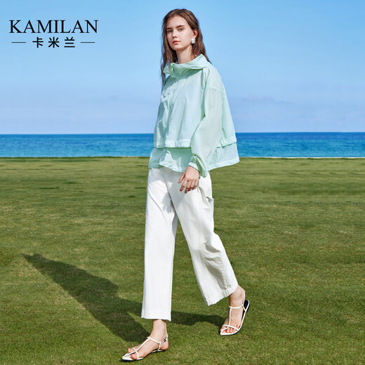 Diseño de Kamilan (Kamilan) Chaqueta con capucha falsa de dos piezas delgada 2025 Nuevo cárdigan de manga larga para mujeres Summer Light Blue s