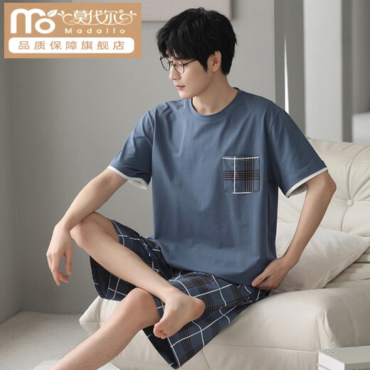 Modal Pyjamas Herren-Sommer-Kurzärmel-Shorts für sommerliche dünne Baumwollstreifen können außerhalb von Freizeitkleidungsanzug DGG-Z679 9347 L [empfohlen 100-130jin [Jin gleich 0,5 kg] tragen]