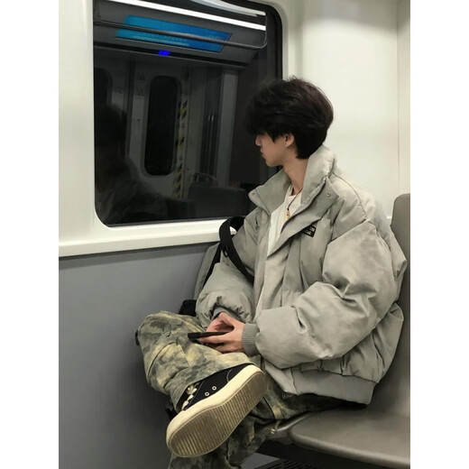 NYING American tie-dyed cotton jacket for men in winter new trendy brand thickened warm stand-up collar short cotton jacket loose bread coat tie-dyed khaki XL (140-160Jin Jin equals 0.5 kg)