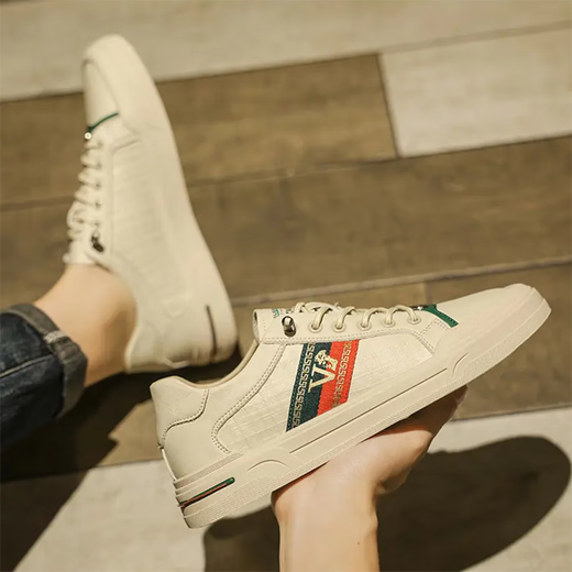 VIPVCK men's shoes, white shoes, men's 2025 summer and autumn new style lightweight, simple and versatile lace-up beauty head casual sports shoes beige Vck1291 39