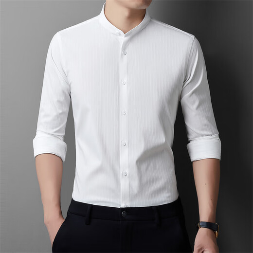 Pierre Cardin Bamboo Fiber Stand Collar Long Sleeve Shirt Men's Young and Middle-aged Spring and Autumn New Business Casual Men's Tunic Shirt Khaki 50-L-110