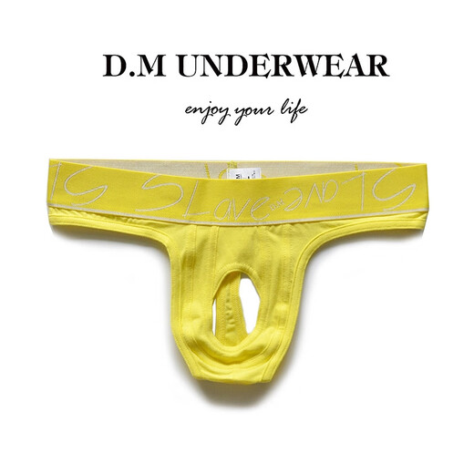 D.M men's underwear personality hanging ring hollow thong single tread belt hole trendy tight cotton sexy sexy T-shaped black L115-130Jin [Jin equals 0.5 kg]