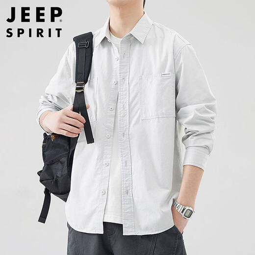 JEEP SPIRIT吉普日系复古长袖衬衫男秋季潮流休闲工装衬衣外套男 宝蓝 XL