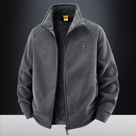 TOMMYBULL American Tommy Tommy Autumn and Winter New Fleece Stand Collar Jacket Men's Thickened Austrian Velvet Warm Casual Jacket Khaki-2518B XL 130-145Jin Jin is equal to 0.5 kg