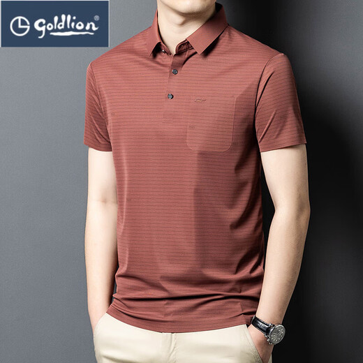 
Goldlion 2025 ice silk short-sleeved men's T-shirt middle-aged dad outfit summer thin casual breathable striped polo shirt men dark gray 15286 2XL 54 recommended weight 160-175 Jin [Jin equals 0.5 kg]