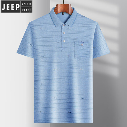 Jeep Middle-aged Men's Lapel Ice Silk Short Sleeve T-shirt Daddy Outfit Loose Casual POLO Shirt Middle-aged Thin Summer T-shirt 9855 Gray M 48/165