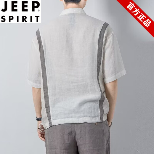 JEEP SPIRIT男士夏季休闲翻领纽扣POLO衫短袖五分中袖T恤男咖色撞色潮流上衣 693黑色 M 建议100-120斤