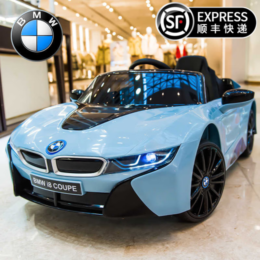 Xingchenhao BMW i8 children's electric car four-wheel car can sit on four-wheel drive baby toy children's battery car with remote control blue four-wheel drive + swing + remote control + leather seat + soft wheels