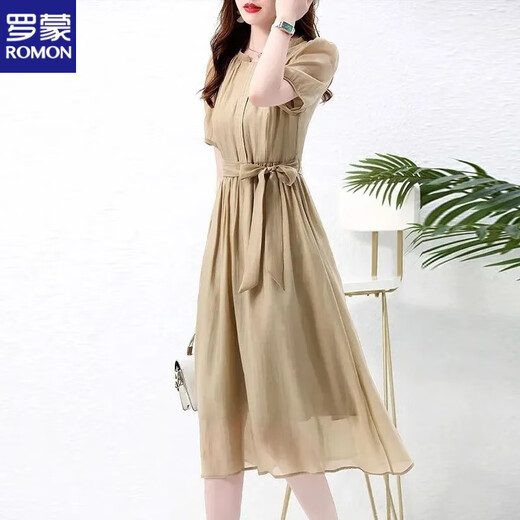 
ROMON high-end dress for women summer 2025 new temperament, fashionable waist-hugging slim and slim and unique gray skirt. Gray XL 117-127Jin[Jin equals 0.5 kg]