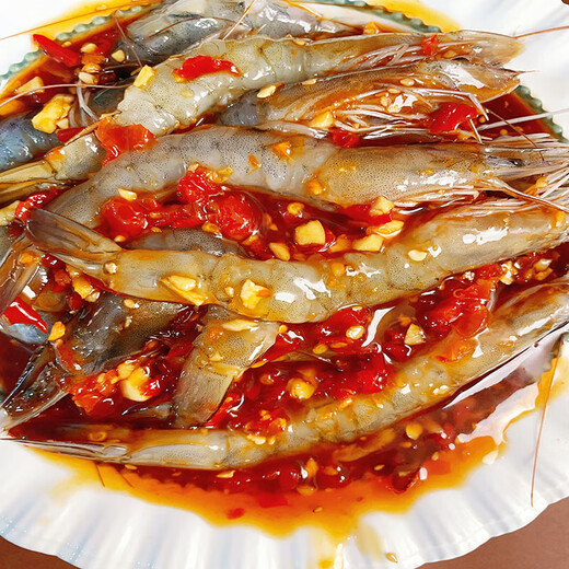 Thai-style skinless raw pickled shrimps, live shrimps made with open backs and threads removed, fresh raw pickled shrimps, popular seafood products on the internet, early adopters, Thai-style skinless shrimps 215g