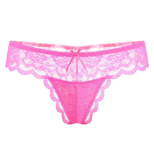 Low-waist men's thong transparent transvestite plus size underwear bow women's CD cross-dressing lace briefs purple M