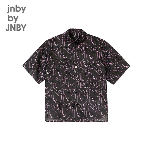 Jnby by JNBY Jiangnan Buyi children's short-sleeved shirt H-shaped cotton printed poplin loose summer boys and girls 1P6211570 090/black colorful mixed color 160 cm
