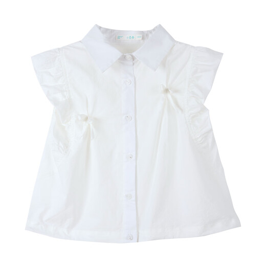 Inman Girls Sleeveless Shirt Lace Small Flying Sleeves Summer Fashion Lapel Casual Cotton Top for Middle and Large Children White 150