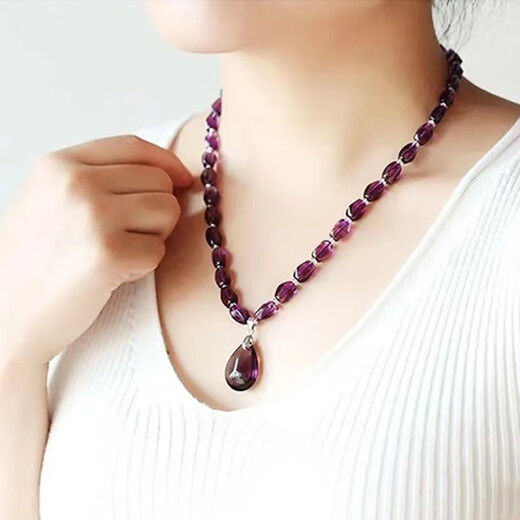 Fat Donglai's same style amethyst water drop pendant necklace clavicle chain white crystal birthday holiday gift webcast water drop necklace - purple