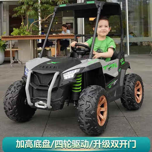 京炫双人儿童电动车大号四轮汽车遥控越野车宝宝双人小孩玩具童车 绿色皮座12v12天能电瓶软轮车棚 四驱摇摆遥控避震音乐早教