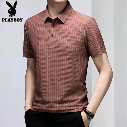 花花公子（PLAYBOY）爸爸夏装Polo衫男士2025年夏季薄款中年冰丝休闲短袖t恤男 11167浅咖色 M 【90-110斤】