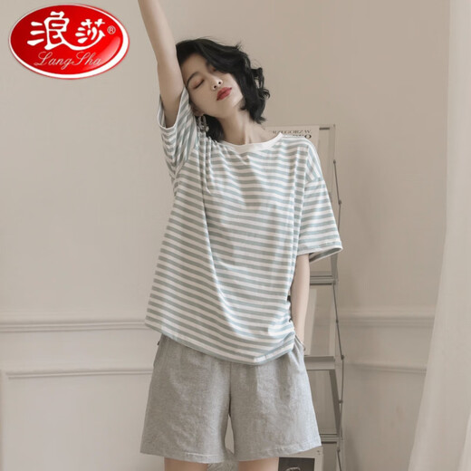 浪莎（LangSha）汕头品牌睡衣女士夏纯棉短袖七分裤可外穿甜美休闲家居服套装 9892 M 【建议75-90斤穿】