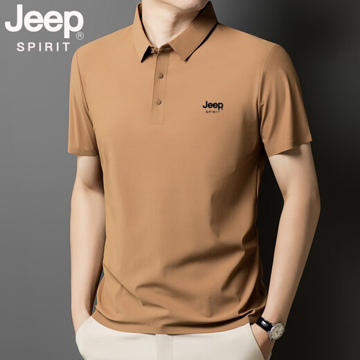 JEEP SPIRITJEEP吉普冰丝无痕POLO衫男夏季薄款透气爸爸短袖翻领宽松冰感上衣 白色 jpbl12357 M 建议体重80-100斤