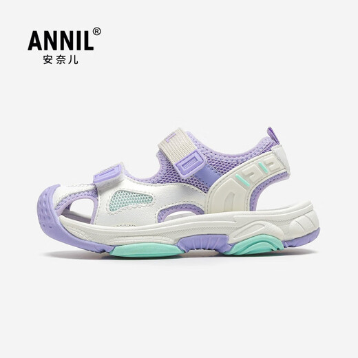 Annil (Annil) Girls' Sandals 2025 New Summer Children's Sports Baotou Sandals Soft Sole Non-Slip Velcro Beach Shoes 6339 Purple 29 Inner Length 18.5cm/Suitable for Foot Length 17.5cm