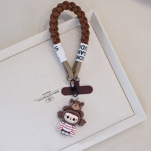 TAFN mobile phone lanyard mobile phone chain wrist anti-theft lanyard women's anti-lost rope wrist clip Apple Android universal cute fresh high-value short three-strand thick braided contrast color black + doll gasket
