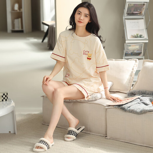胖东来 DL红豆官网2024年新款睡衣女夏纯棉短袖短裤春秋款夏天夏款可外穿家 ZH-9859#短裤 M (80-100斤)