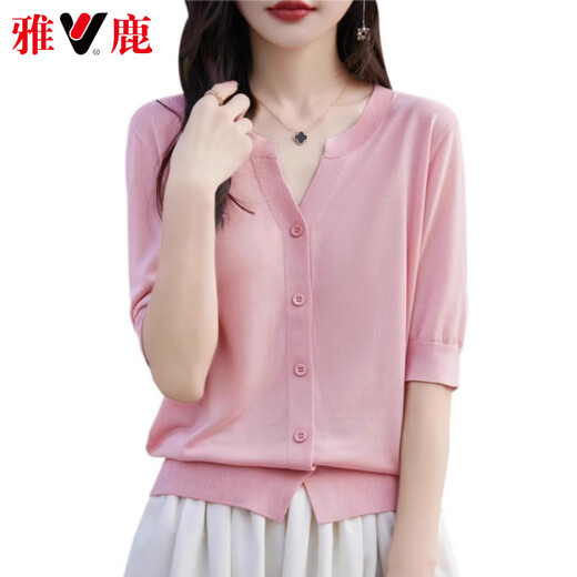 Yalu High-End Summer New Style Laised Tennis kurzärmeligter Pullover für Frauen dünne Fünf-Punkte-Hülle französische Strickjacke Marine Blue M 80-105